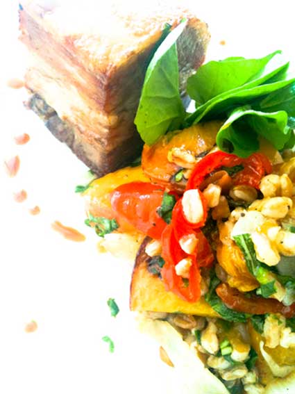 color photo of pork belly salad